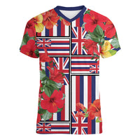 Hawaii Hibiscus Lei Women V-Neck T-Shirt Hawaiian Flag Motif