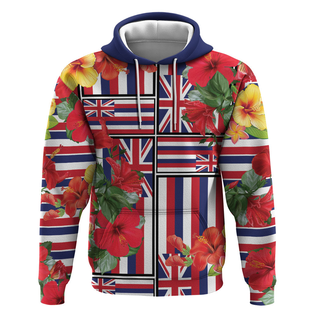 Hawaii Hibiscus Lei Zip Hoodie Hawaiian Flag Motif