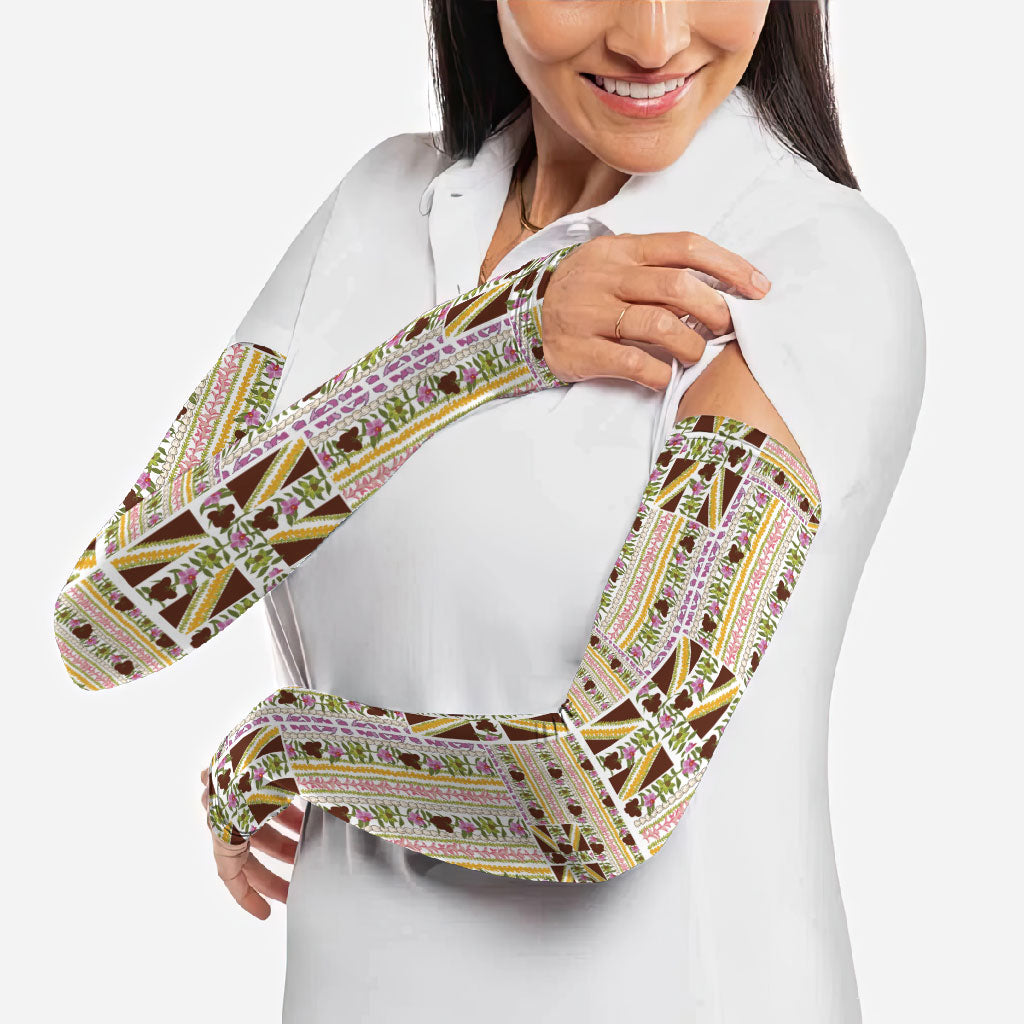 Hawaii Lokelani Pikake Lei Arm Sleeves Hawaiian Flag Motif