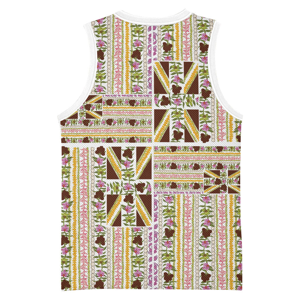 Hawaii Lokelani Pikake Lei Basketball Jersey Hawaiian Flag Motif