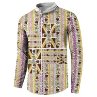 Hawaii Lokelani Pikake Lei Button Sweatshirt Hawaiian Flag Motif