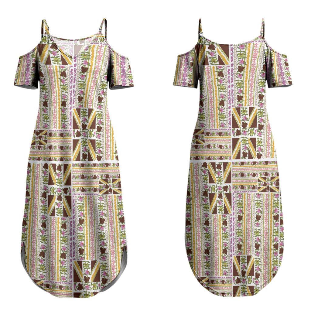 Hawaii Lokelani Pikake Lei Couples Matching Summer Maxi Dress and Hawaiian Shirt Hawaiian Flag Motif LT9 - Polynesian Pride