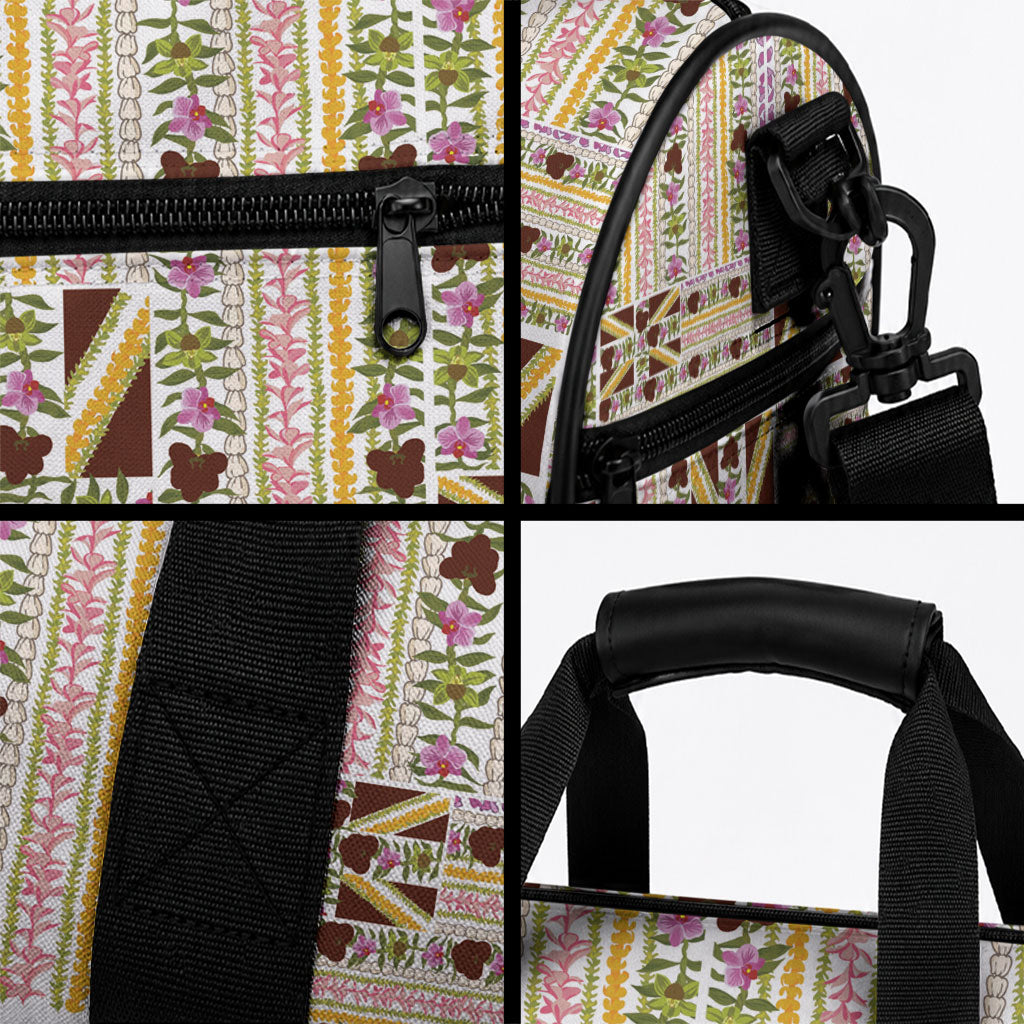 Hawaii Lokelani Pikake Lei Duffle Bag Hawaiian Flag Motif LT9 - Polynesian Pride