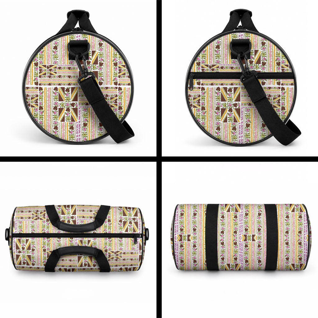 Hawaii Lokelani Pikake Lei Duffle Bag Hawaiian Flag Motif LT9 - Polynesian Pride