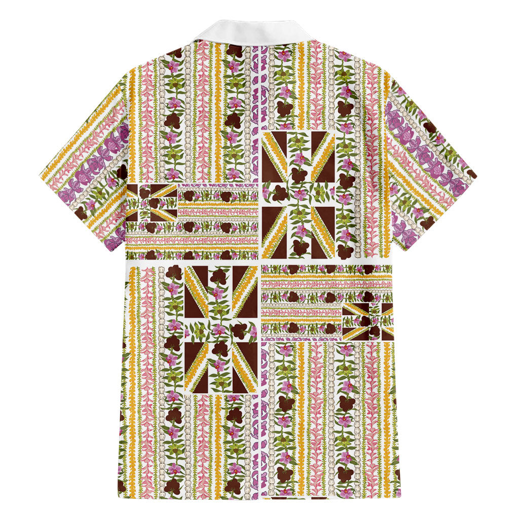 Hawaii Lokelani Pikake Lei Family Matching Long Sleeve Bodycon Dress and Hawaiian Shirt Hawaiian Flag Motif LT9 - Polynesian Pride