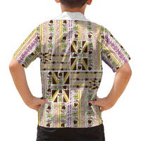 Hawaii Lokelani Pikake Lei Family Matching Off The Shoulder Long Sleeve Dress and Hawaiian Shirt Hawaiian Flag Motif LT9 - Polynesian Pride