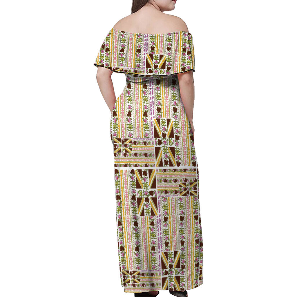 Hawaii Lokelani Pikake Lei Family Matching Off Shoulder Maxi Dress and Hawaiian Shirt Hawaiian Flag Motif LT9 - Polynesian Pride