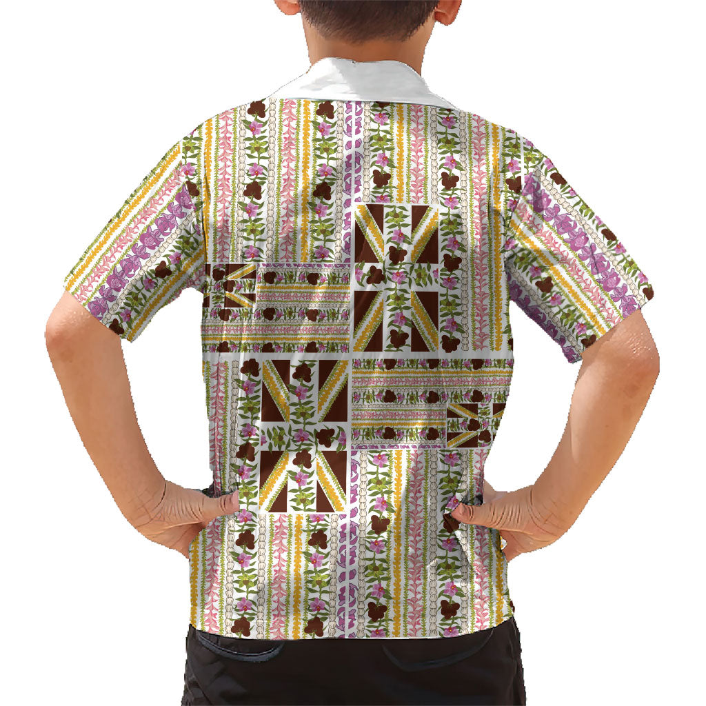 Hawaii Lokelani Pikake Lei Family Matching Off Shoulder Short Dress and Hawaiian Shirt Hawaiian Flag Motif LT9 - Polynesian Pride