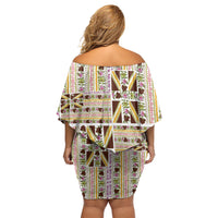 Hawaii Lokelani Pikake Lei Family Matching Off Shoulder Short Dress and Hawaiian Shirt Hawaiian Flag Motif LT9 - Polynesian Pride