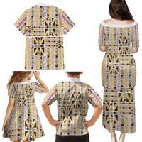 Hawaii Lokelani Pikake Lei Family Matching Puletasi and Hawaiian Shirt Hawaiian Flag Motif LT9 - Polynesian Pride