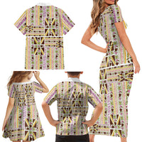 Hawaii Lokelani Pikake Lei Family Matching Short Sleeve Bodycon Dress and Hawaiian Shirt Hawaiian Flag Motif LT9 - Polynesian Pride