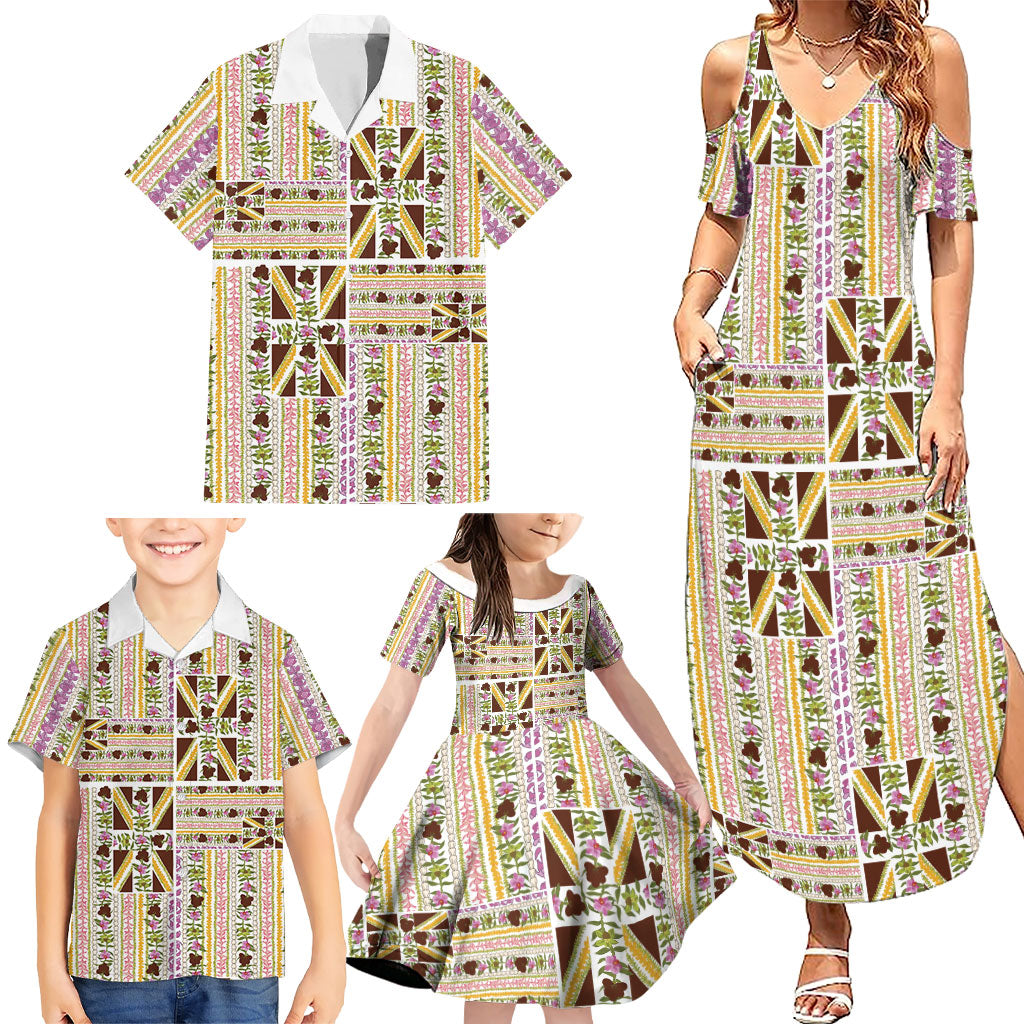 Hawaii Lokelani Pikake Lei Family Matching Summer Maxi Dress and Hawaiian Shirt Hawaiian Flag Motif LT9 - Polynesian Pride