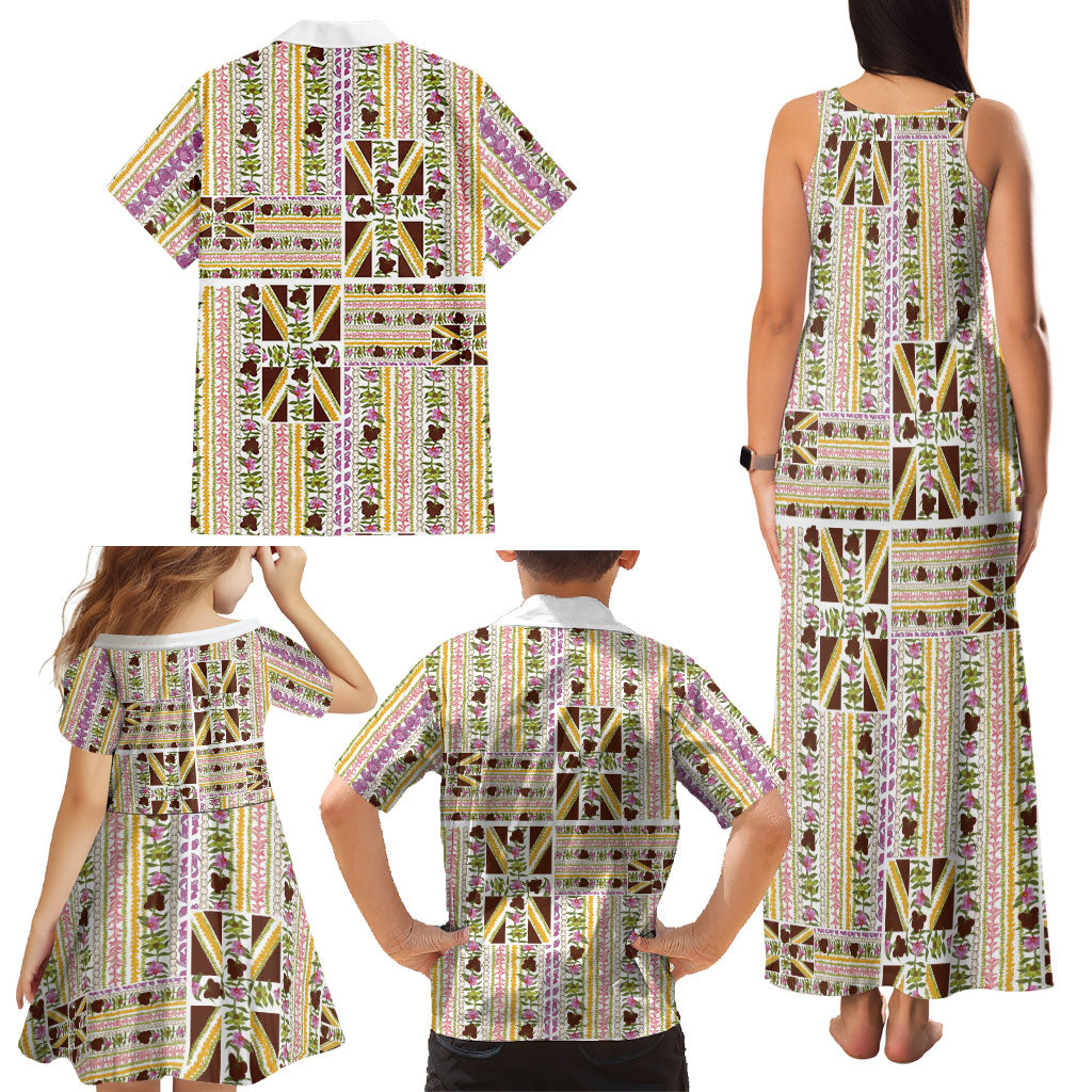 Hawaii Lokelani Pikake Lei Family Matching Tank Maxi Dress and Hawaiian Shirt Hawaiian Flag Motif LT9 - Polynesian Pride