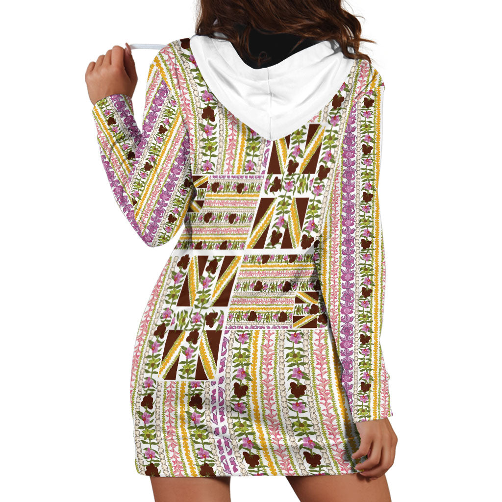Hawaii Lokelani Pikake Lei Hoodie Dress Hawaiian Flag Motif