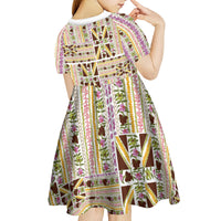 Hawaii Lokelani Pikake Lei Kid Short Sleeve Dress Hawaiian Flag Motif