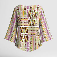 Hawaii Lokelani Pikake Lei Kimono Sleeve Blouse Hawaiian Flag Motif