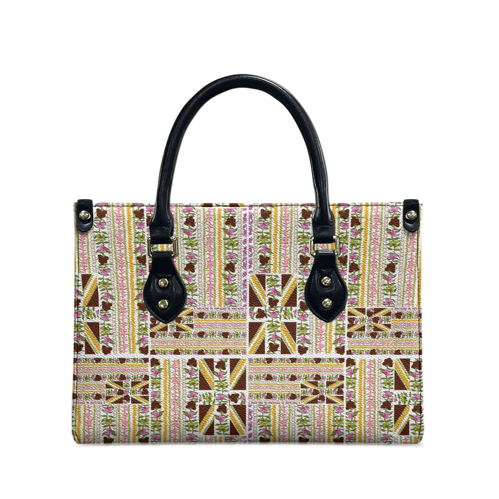 Hawaii Lokelani Pikake Lei Leather Bag Hawaiian Flag Motif
