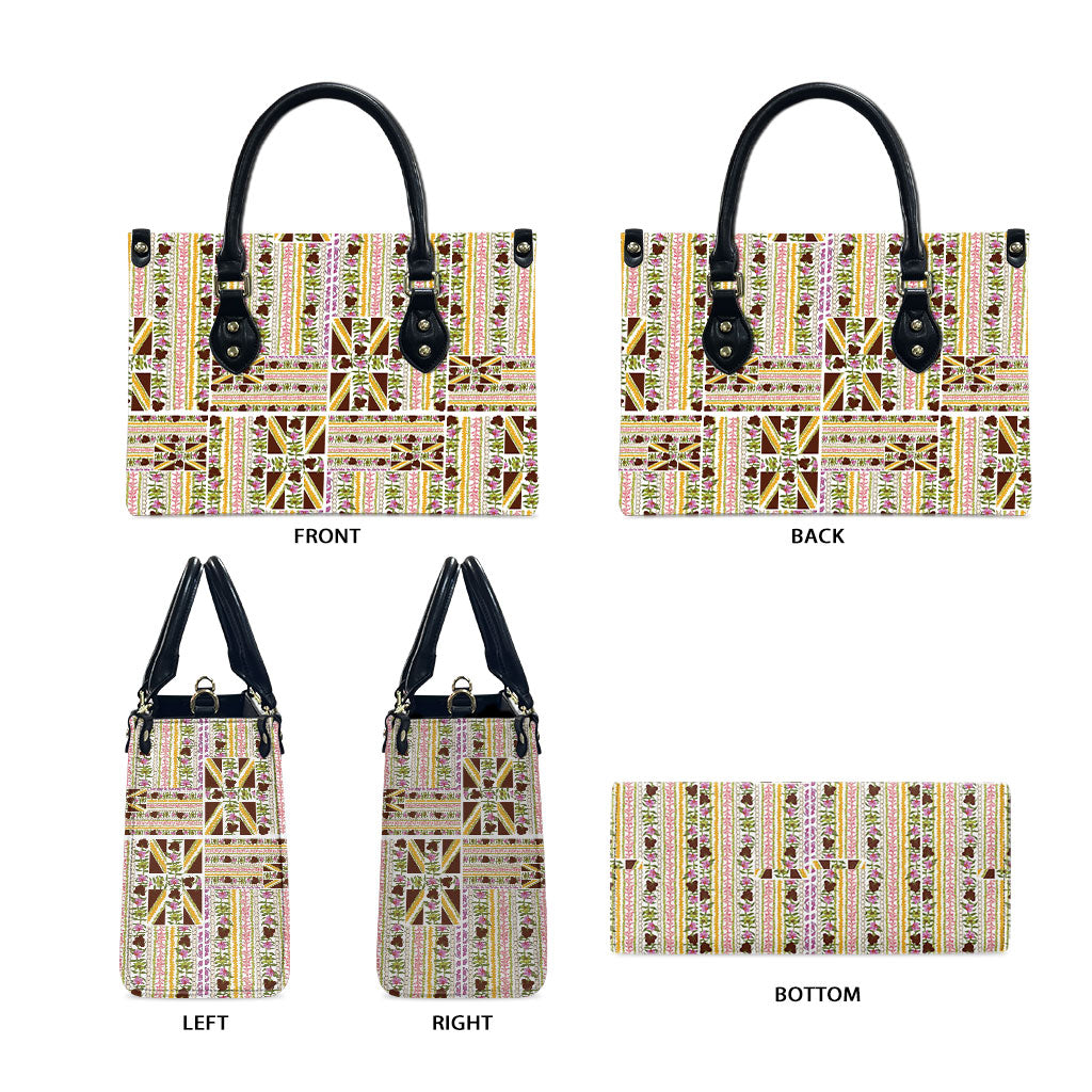 Hawaii Lokelani Pikake Lei Leather Bag Hawaiian Flag Motif