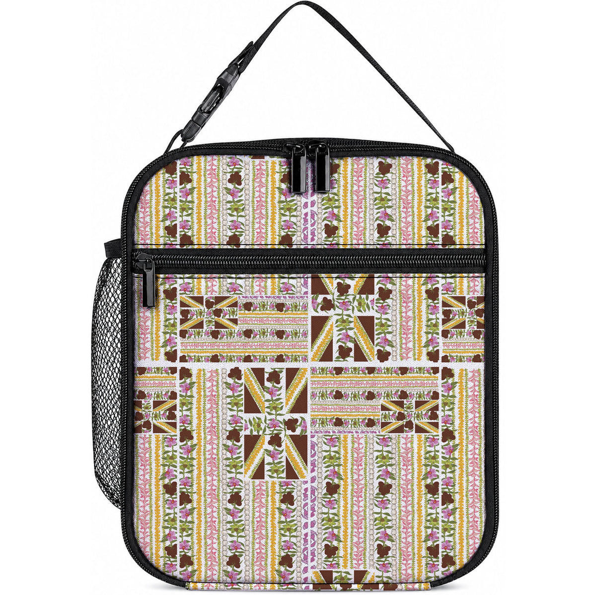 Hawaii Lokelani Pikake Lei Lunch Bag Hawaiian Flag Motif LT9 10.2 × 8.3 × 4.3 inch White - Polynesian Pride