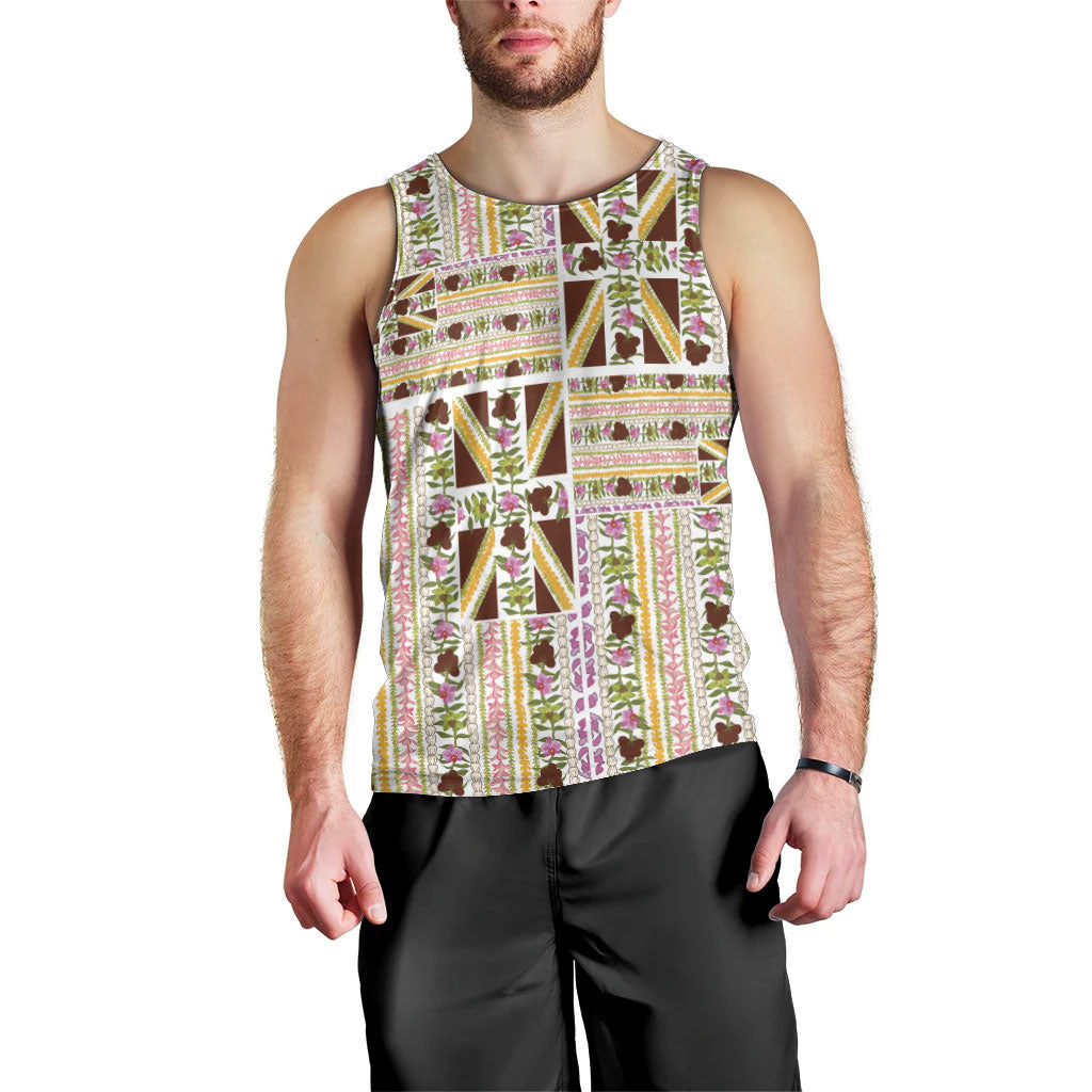 Hawaii Lokelani Pikake Lei Men Tank Top Hawaiian Flag Motif