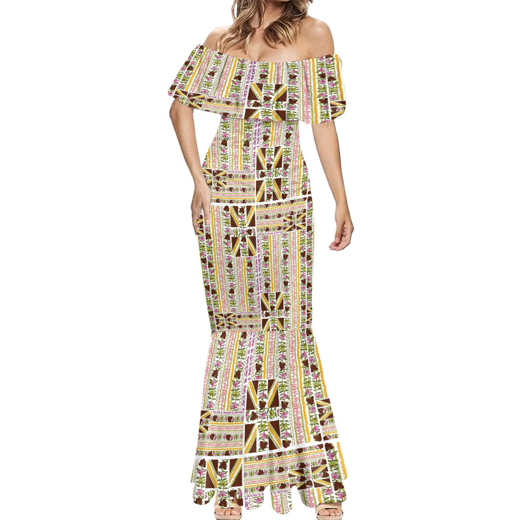 Hawaii Lokelani Pikake Lei Mermaid Dress Hawaiian Flag Motif