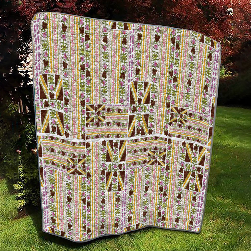 Hawaii Lokelani Pikake Lei Quilt Hawaiian Flag Motif