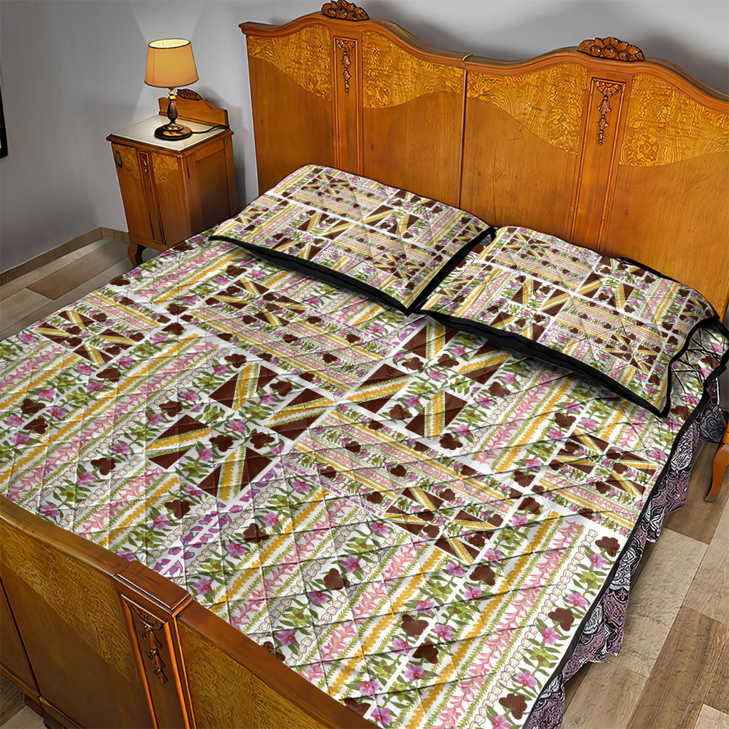 Hawaii Lokelani Pikake Lei Quilt Bed Set Hawaiian Flag Motif