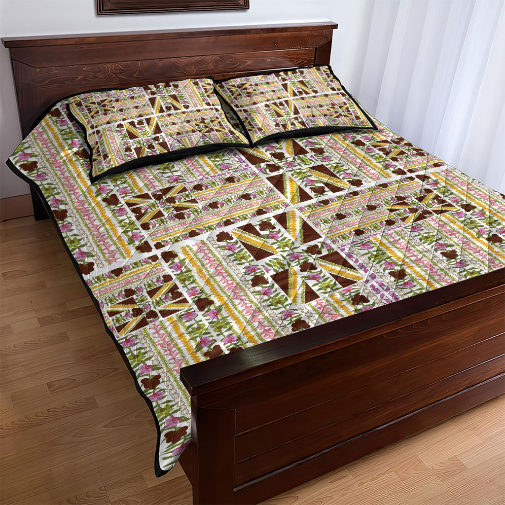 Hawaii Lokelani Pikake Lei Quilt Bed Set Hawaiian Flag Motif