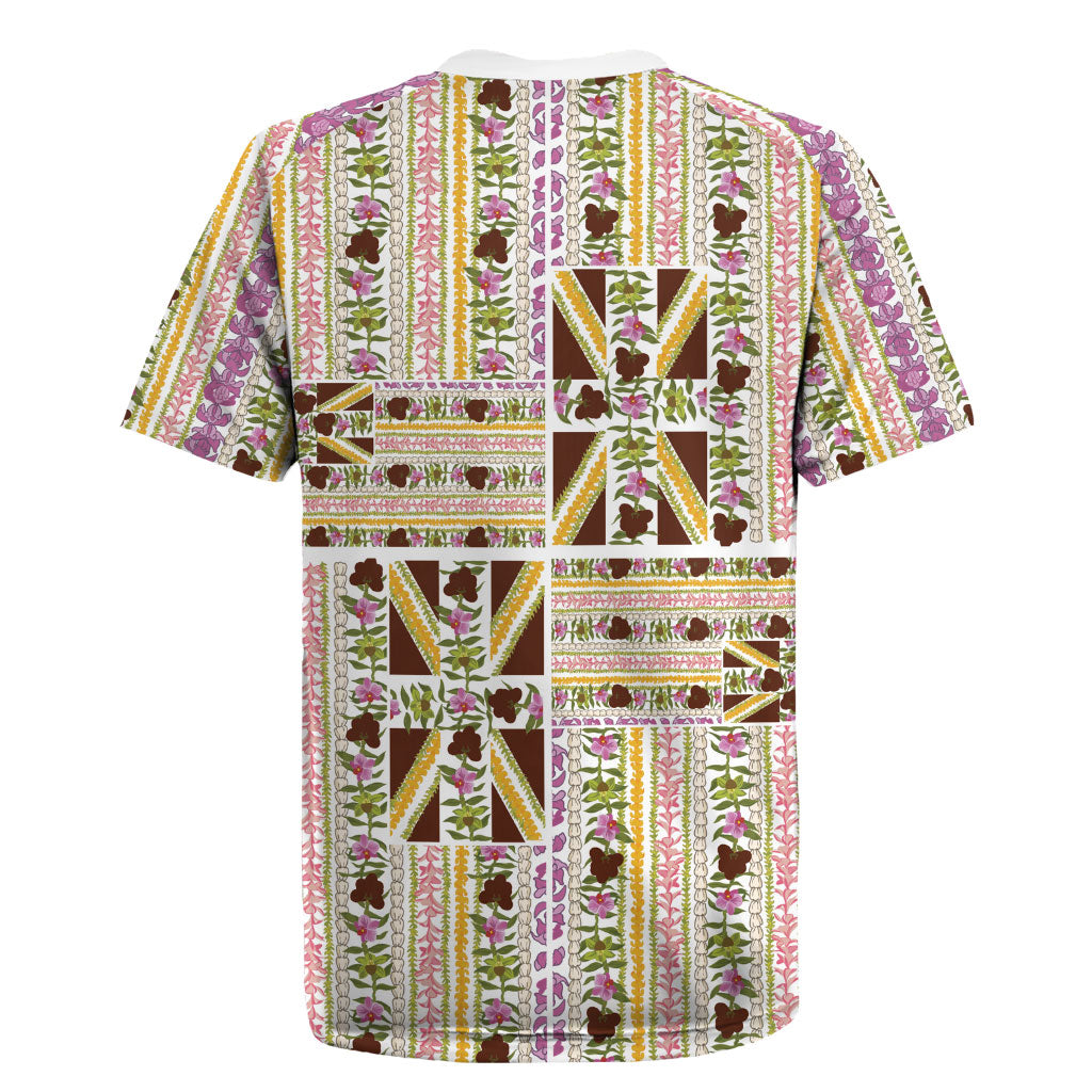 Hawaii Lokelani Pikake Lei Rugby Jersey Hawaiian Flag Motif