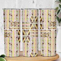 Hawaii Lokelani Pikake Lei Skinny Tumbler Hawaiian Flag Motif
