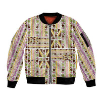 Hawaii Lokelani Pikake Lei Sleeve Zip Bomber Jacket Hawaiian Flag Motif