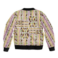Hawaii Lokelani Pikake Lei Sleeve Zip Bomber Jacket Hawaiian Flag Motif