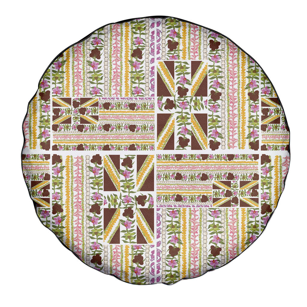 Hawaii Lokelani Pikake Lei Spare Tire Cover Hawaiian Flag Motif