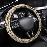 Hawaii Lokelani Pikake Lei Steering Wheel Cover Hawaiian Flag Motif LT9 Universal Fit White - Polynesian Pride
