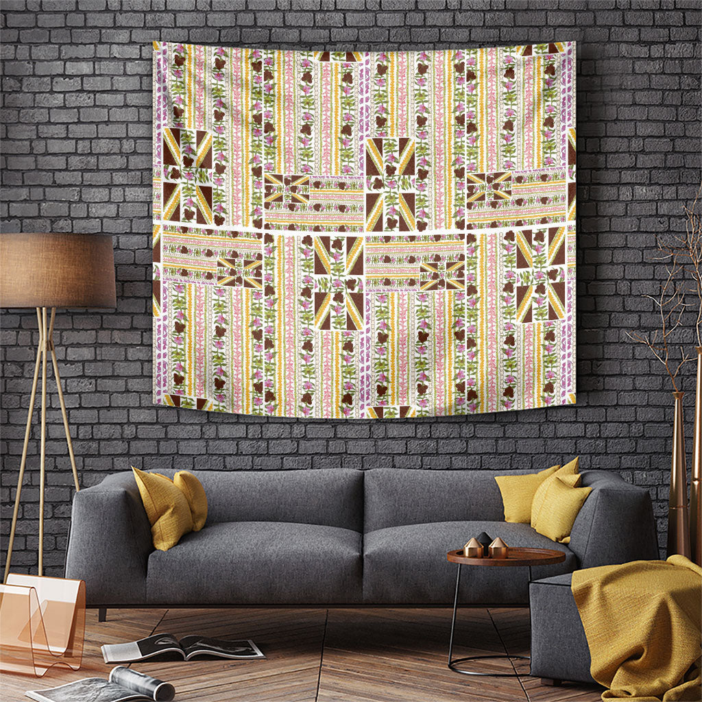 Hawaii Lokelani Pikake Lei Tapestry Hawaiian Flag Motif LT9 White - Polynesian Pride
