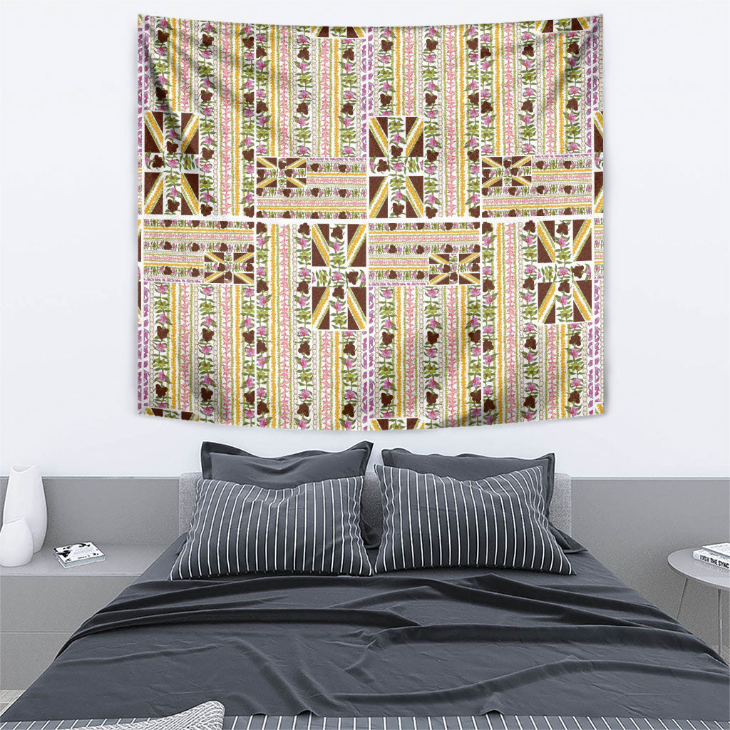 Hawaii Lokelani Pikake Lei Tapestry Hawaiian Flag Motif