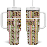 Hawaii Lokelani Pikake Lei Tumbler With Handle Hawaiian Flag Motif LT9 One Size: 40 oz White - Polynesian Pride