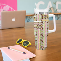 Hawaii Lokelani Pikake Lei Tumbler With Handle Hawaiian Flag Motif LT9 - Polynesian Pride