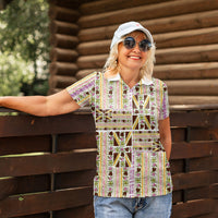 Hawaii Lokelani Pikake Lei Women Polo Shirt Hawaiian Flag Motif