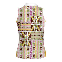 Hawaii Lokelani Pikake Lei Women Sleeveless Polo Shirt Hawaiian Flag Motif