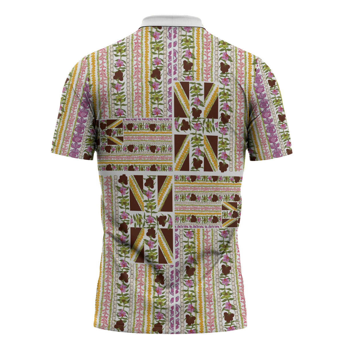 Hawaii Lokelani Pikake Lei Zipper Polo Shirt Hawaiian Flag Motif LT9 - Polynesian Pride