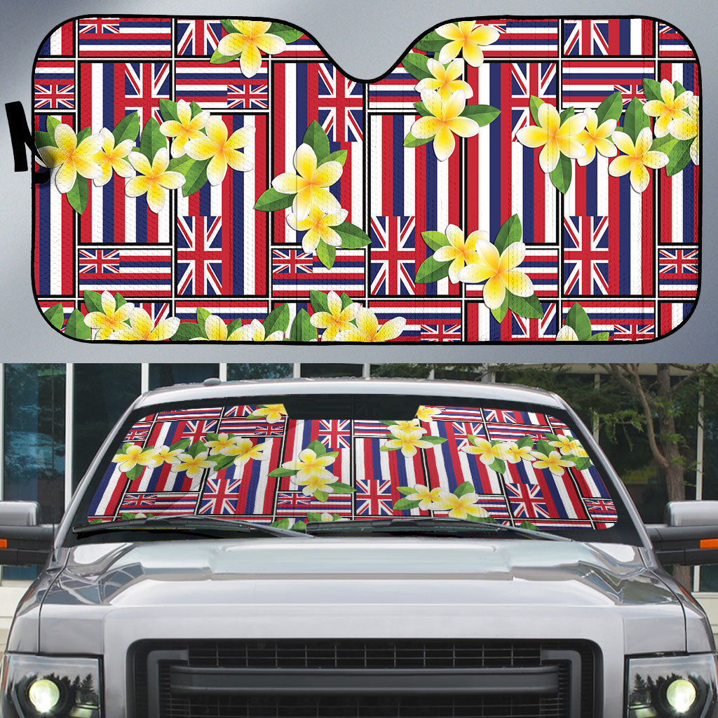 Hawaii Plumeria Lei Auto Sun Shade Hawaiian Flag Motif