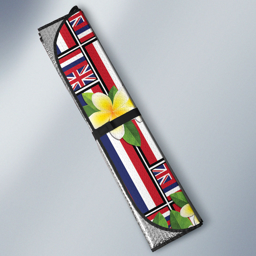 Hawaii Plumeria Lei Auto Sun Shade Hawaiian Flag Motif