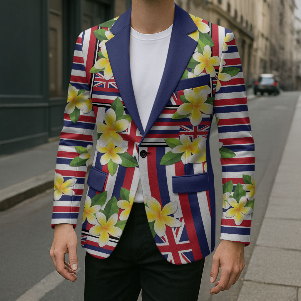 Hawaii Plumeria Lei Blazer Hawaiian Flag Motif