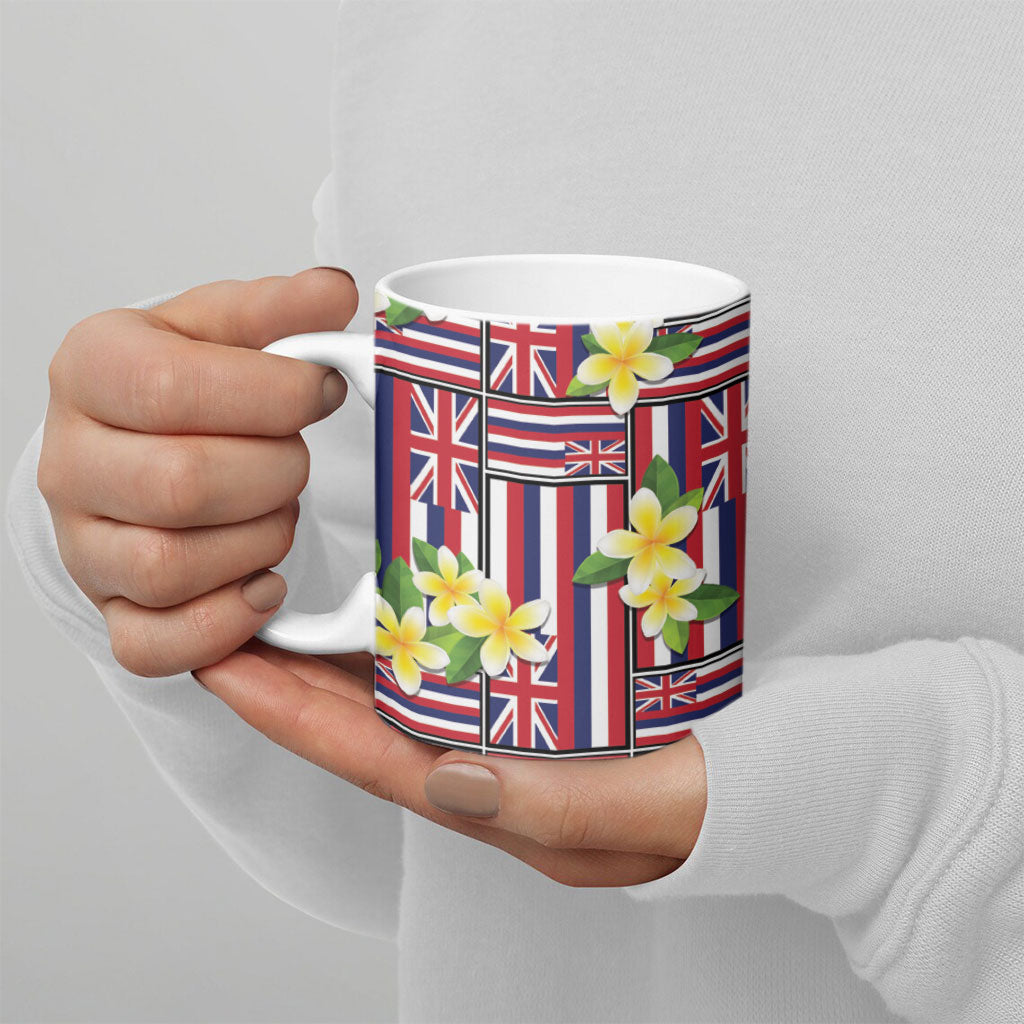 Hawaii Plumeria Lei Ceramic Mug Hawaiian Flag Motif