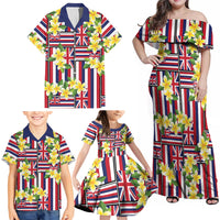 Hawaii Plumeria Lei Family Matching Off Shoulder Maxi Dress and Hawaiian Shirt Hawaiian Flag Motif LT9 - Polynesian Pride