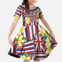 Hawaii Plumeria Lei Family Matching Off Shoulder Short Dress and Hawaiian Shirt Hawaiian Flag Motif LT9 Daughter's Dress Red - Polynesian Pride