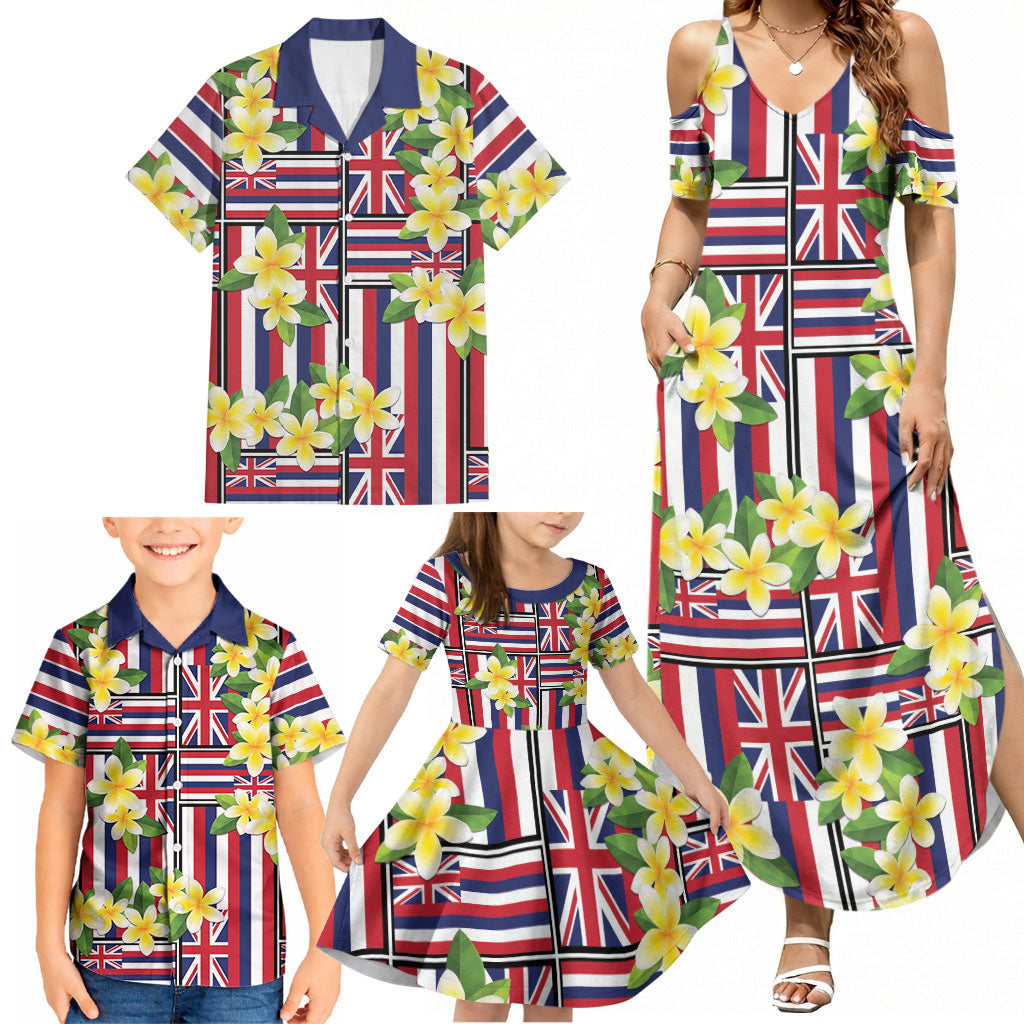 Hawaii Plumeria Lei Family Matching Summer Maxi Dress and Hawaiian Shirt Hawaiian Flag Motif LT9 - Polynesian Pride