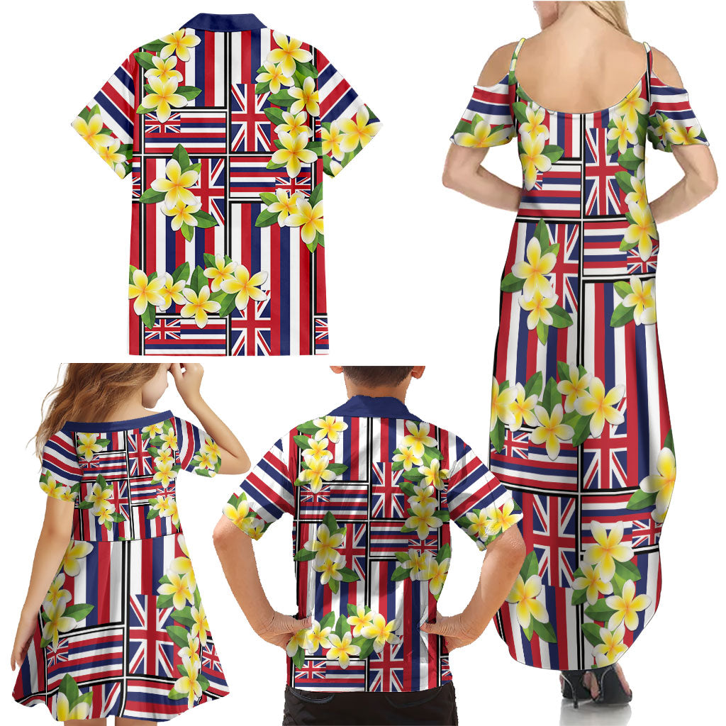 Hawaii Plumeria Lei Family Matching Summer Maxi Dress and Hawaiian Shirt Hawaiian Flag Motif LT9 - Polynesian Pride