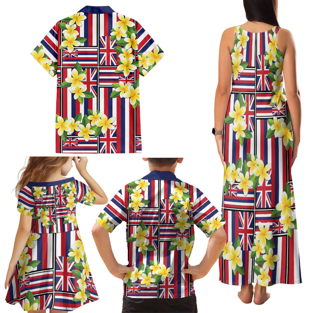 Hawaii Plumeria Lei Family Matching Tank Maxi Dress and Hawaiian Shirt Hawaiian Flag Motif LT9 - Polynesian Pride